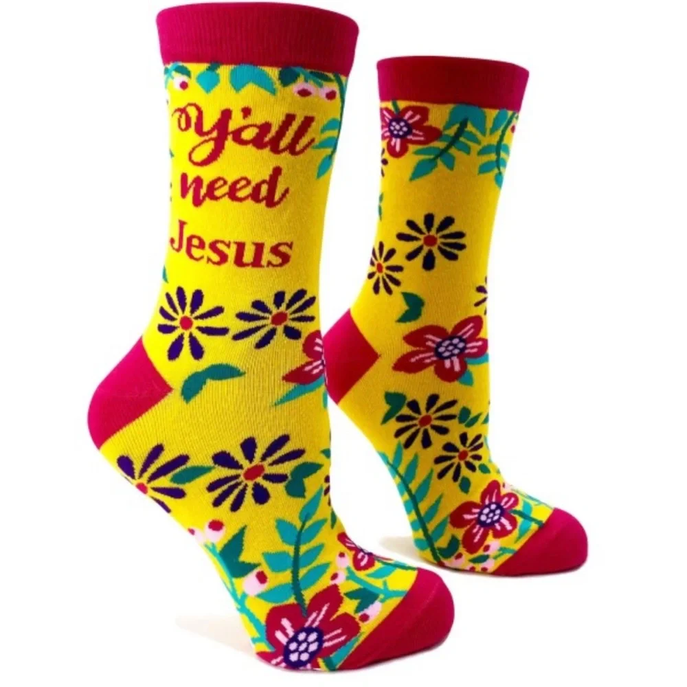 •Y’all Need Jesus• Colorful Novelty Crew Socks